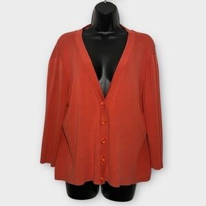 Coldwater Creek Silk Blend Coral Orange 3/4 Sleeve Button Front Cardigan Size XL